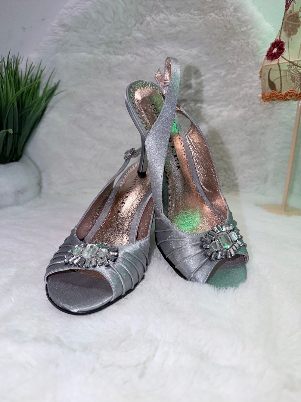 Slingback Peep-Toe Heels Crystal Accent Silver Wedding Ready Graduation Shoes 👠